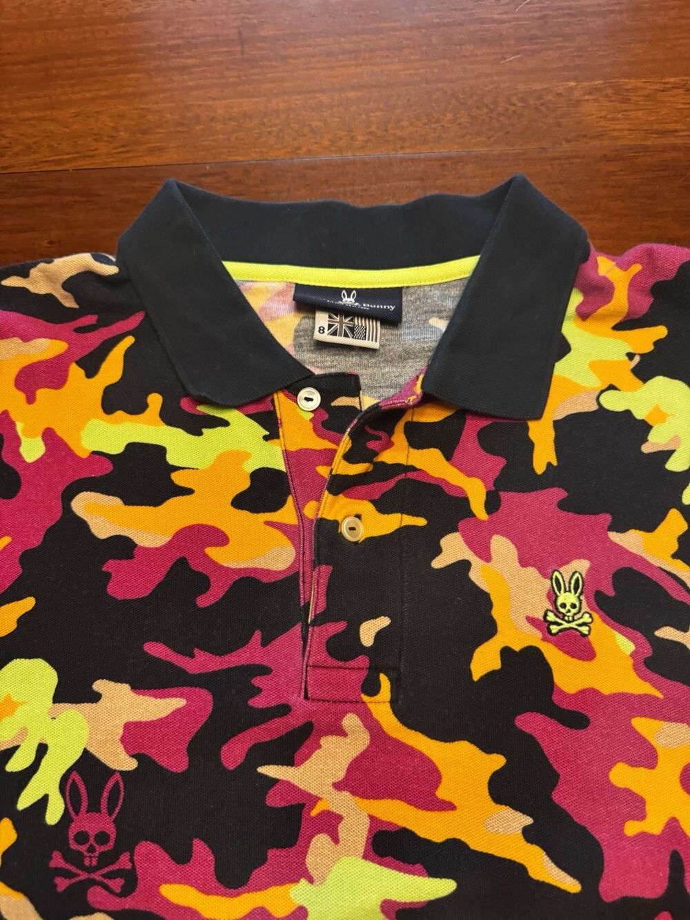 Size 8 XXL Psycho Bunny Neon Camouflage Polo Shirt Mesh Camo Bright